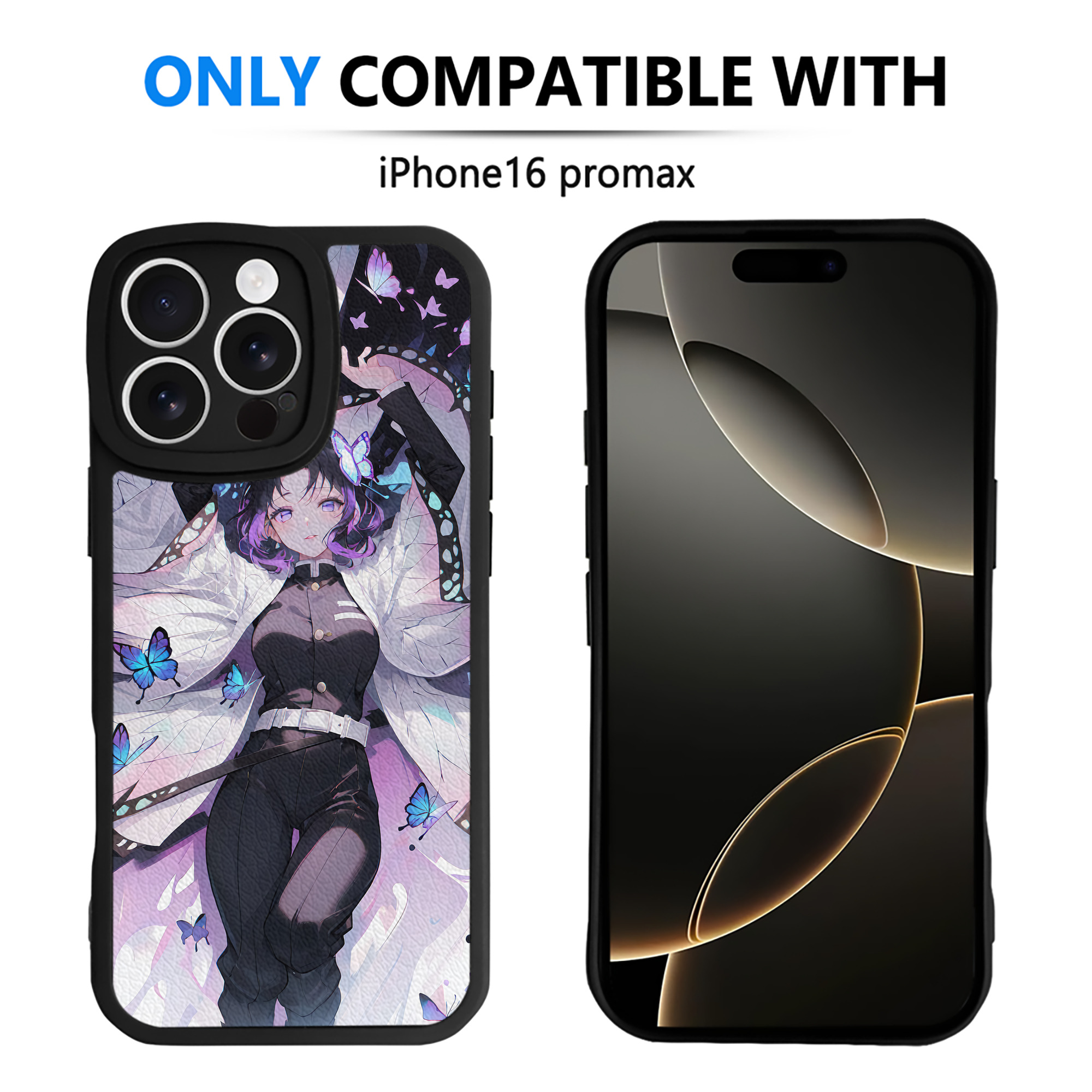 （画像用） 鬼滅の刃（きめつのやいば）蟲柱-胡蝶 しのぶ／こちょう しのぶ Kochou Shinobu 【iPhone 16シリーズ対応】シリコンスマホケース（レザー調） 材質：シリコン